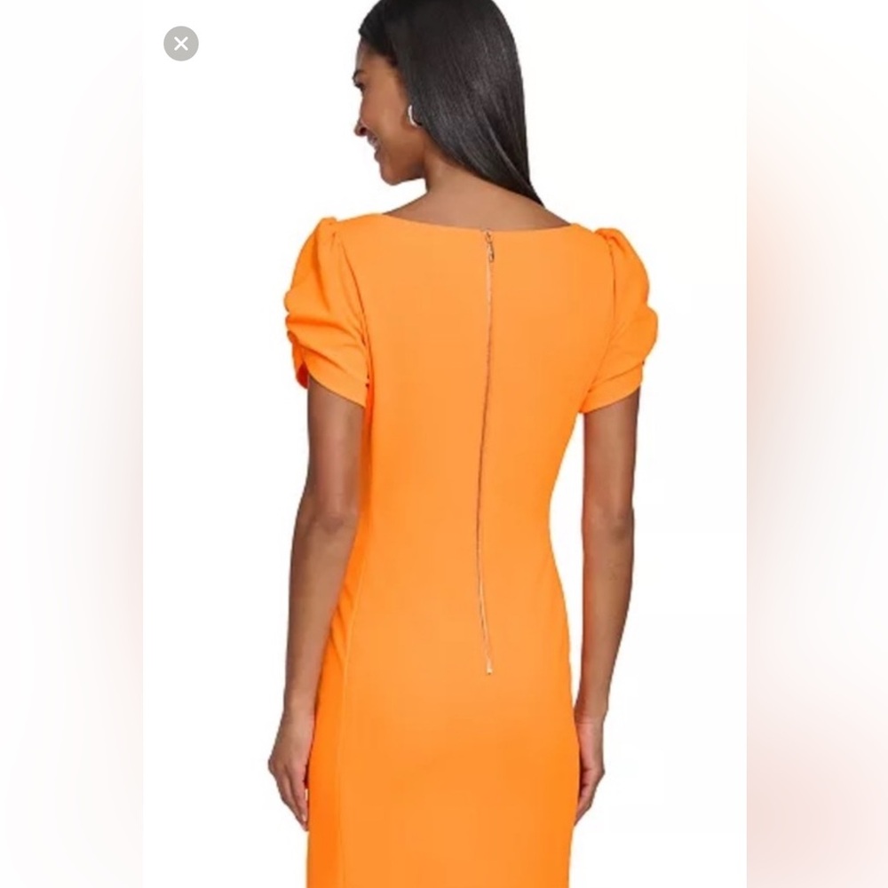 KARL LAGERFELD PARIS Puff-Sleeve Dress. Orange. Size 14. NWT. - Picture 2 of 4